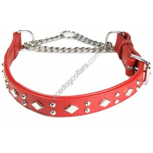 Adjustable PADDED Half check Leather Dog Collar  width 1"(2.5 cm)